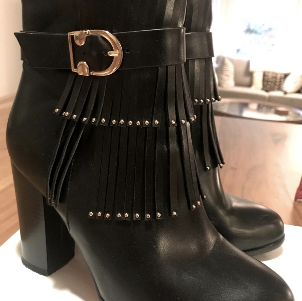 👢 Armel Leather Fringe & Rivets Ankle Boots